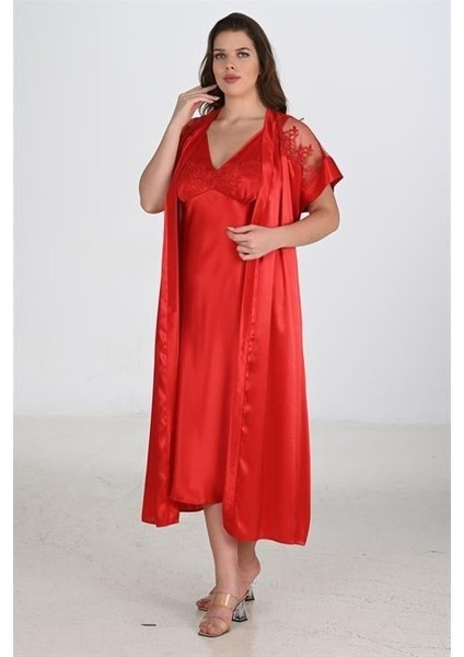 2li Kırmızı Sabahlık Takımı Bigsize 6226 modelleri