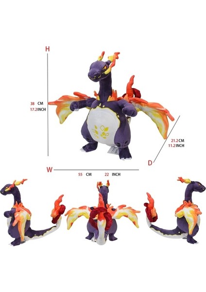 Büyük Pokemon Peluş Tudai Kaplumbağa Sarı Kaya Kurdu Zorua Tyrannosaurus Rex Ateş Püskürten Ejderha Peluş Oyuncak Bebek Değiştirilmiş Renk Mega Ateş Püskürten Ejderha - Mor (Yurt Dışından)
