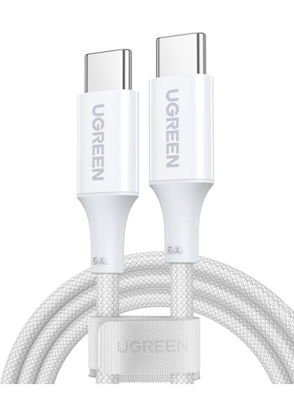 Usb-C 100W 3A Qc Pd Silikon Örgülü Hızlı Şarj Kablosu, 1 Metre, Beyaz, 15267