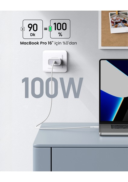 Usb-C 100W 3A Qc Pd Silikon Örgülü Hızlı Şarj Kablosu, 1 Metre, Beyaz, 15267 modelleri