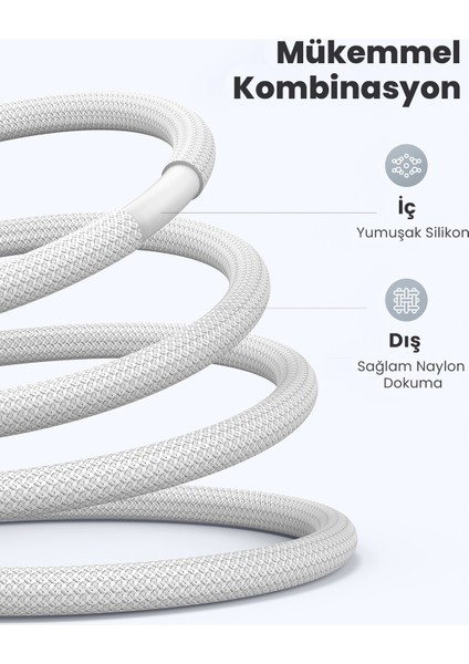 Usb-C 100W 3A Qc Pd Silikon Örgülü Hızlı Şarj Kablosu, 1 Metre, Beyaz, 15267 indirimleri