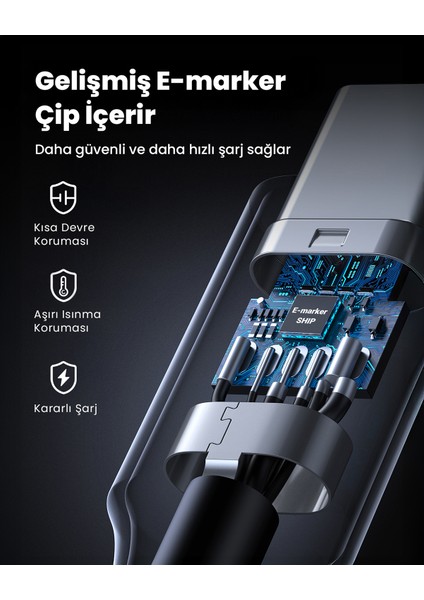 Usb-C 100W 3A Qc Pd Silikon Örgülü Hızlı Şarj Kablosu, 1 Metre, Beyaz, 15267