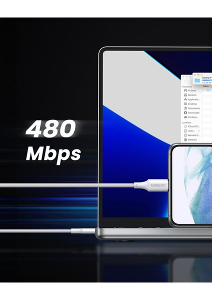 Usb-C 100W 3A Qc Pd Silikon Örgülü Hızlı Şarj Kablosu, 1 Metre, Beyaz, 15267