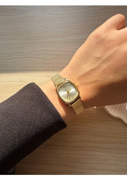 Retro Minimal Hasır Kordon Vintage Kadın Kol Saati Kare