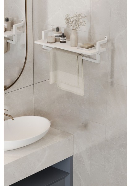 Tek Raflı Beyaz Banyo Rafı | Beyaz Profil | Havluluk | 40X20 Ebatında Ahşap fiyatları