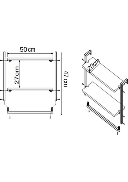 2 Raflı Beyaz Banyo Rafı | Beyaz Profil | Havluluk | 50X20 Ebatında Ahşap indirimleri