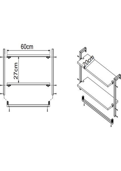 60x20 cm Banyo Rafı Duvara Monte Havluluk 2 Katlı Dekoratif Düzenleyici Organizer Beyaz Metal indirimleri