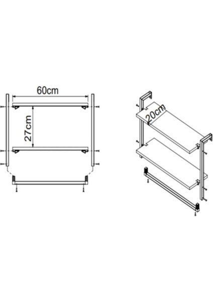 60x20 cm Banyo Rafı Duvara Monte Havluluk 2 Katlı Dekoratif Düzenleyici Organizer Beyaz Metal indirimleri