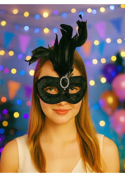 Tüylü Parti Maskesi Payet Pullu Maske Balo Parti Kostüm Aksesuarı Siyah
