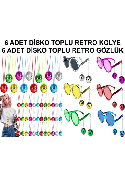 12 Parça Renkli Disko Toplu Retro Parti Seti – 6 Kolye + 6 Gözlük