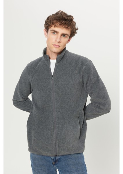 Erkek Antrasit-melanj Anti-pilling Tüylenme Yapmayan Standart Fit Dik Yaka Sweatshirt Polar Ceket modelleri