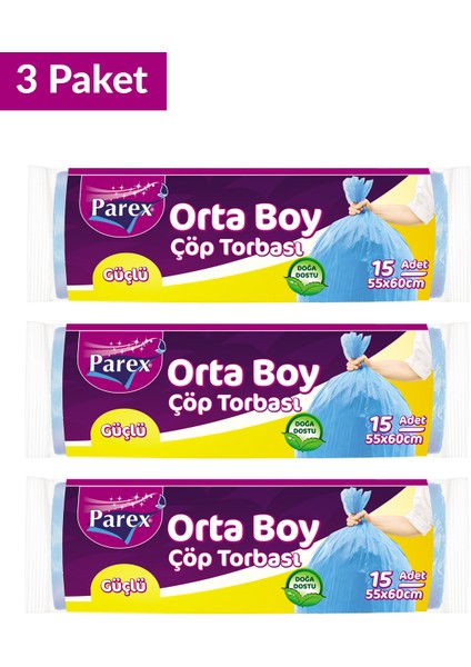 Güçlü Çöp Torbası Orta Boy 15'li 55 x 60 cm Üçlü Set fiyatları