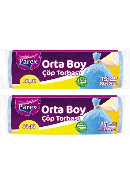 Güçlü Çöp Torbası Orta Boy 15'li 55 x 60 cm İkili Set