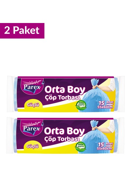 Güçlü Çöp Torbası Orta Boy 15'li 55 x 60 cm İkili Set fiyatları