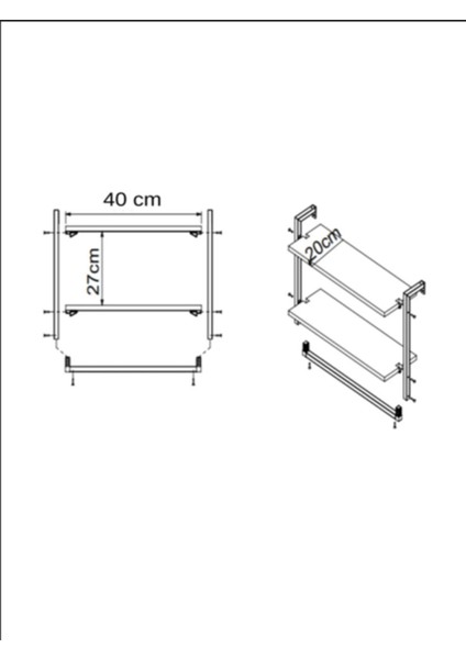 40x20 cm Banyo Rafı Duvara Monte Havluluk 2 Katlı Dekoratif Düzenleyici Organizer Beyaz Metal fırsatları
