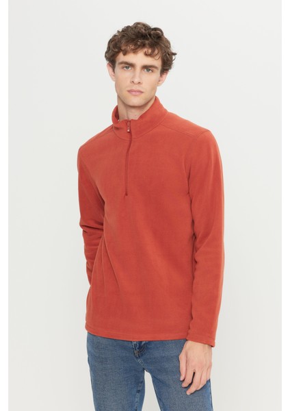 Erkek Açık Kahve Anti-Pilling Tüylenme Yapmayan Standart Fit Dik Yaka Polar Sweatshirt