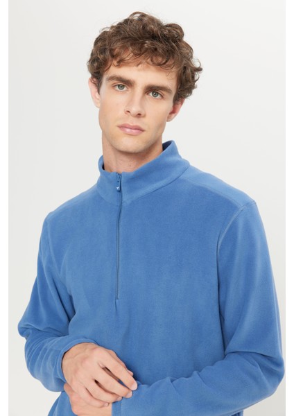 Erkek Indigo Anti-pilling Tüylenme Yapmayan Standart Fit Dik Yaka Soğuk Geçirmez Polar Sweatshirt fırsatları