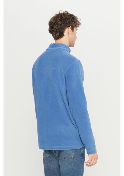 Erkek Indigo Anti-pilling Tüylenme Yapmayan Standart Fit Dik Yaka Soğuk Geçirmez Polar Sweatshirt indirimleri