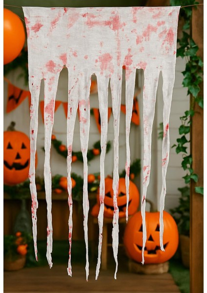 Halloween Cadılar Bayramı Kanlı Saçak Perde Beyaz