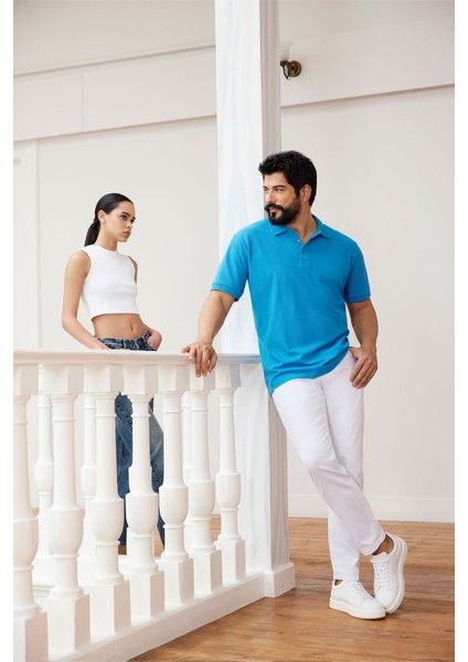 ALTINYILDIZ CLASSICS Erkek Turkuaz %100 Pamuk Kıvrılmaz Polo Yaka Slim Fit Dar Kesim Tişört fiyatları