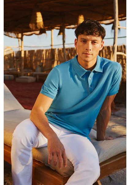ALTINYILDIZ CLASSICS Erkek Turkuaz %100 Pamuk Kıvrılmaz Polo Yaka Slim Fit Dar Kesim Tişört modelleri