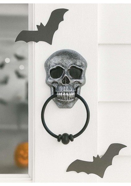 Halloween Kuru Kafa Kapı Zili Işıklı Sesli Cadılar Bayramı Parti Dekoru Gri