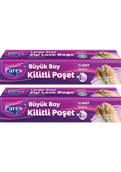 Kilitli Buzdolabı Poşet Büyük Boy 12'li 26 x 28 Cm İkili Set