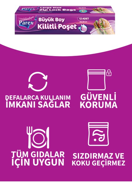 Kilitli Buzdolabı Poşet Büyük Boy 12'li 26 x 28 Cm İkili Set modelleri