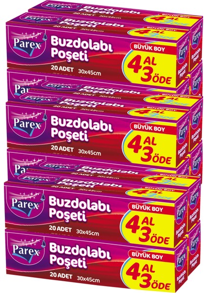 Buzdolabı Poşeti Büyük Boy 4 Al 3 Öde (4*20) 30 x 45 Cm Üçlü Set
