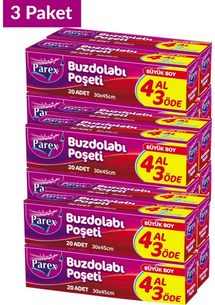 Buzdolabı Poşeti Büyük Boy 4 Al 3 Öde (4*20) 30 x 45 Cm Üçlü Set fiyatları