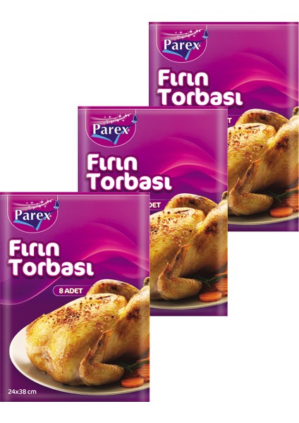 Fırın Torbası 8 Adet 24 x 38 Cm Üçlü Set