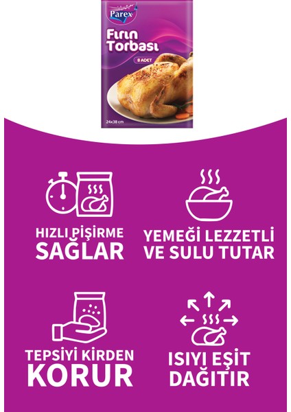 Fırın Torbası 8 Adet 24 x 38 Cm Üçlü Set modelleri