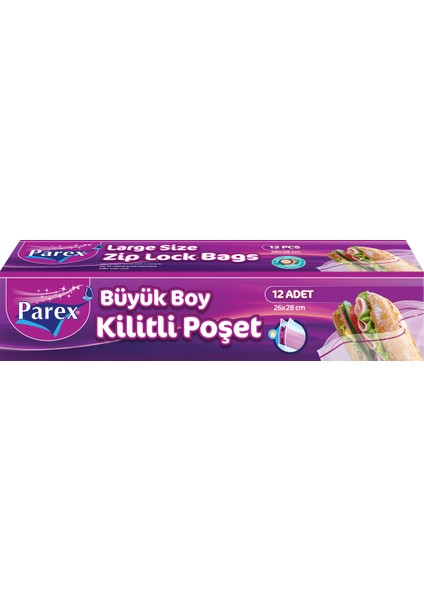 Kilitli Buzdolabı Poşet Büyük Boy 12'li 26 x 28 Cm 24 Paket 1 Koli