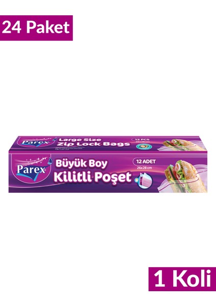 Kilitli Buzdolabı Poşet Büyük Boy 12'li 26 x 28 Cm 24 Paket 1 Koli fiyatları
