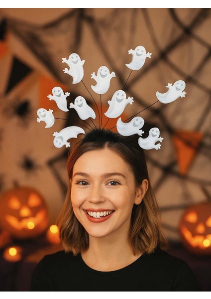 Halloween Parti Tacı Hayalet Figürlü Cadılar Bayramı Aksesuarı Beyaz