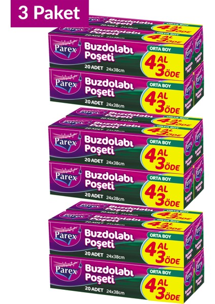 Buzdolabı Poşeti Orta Boy 4 Al 3 Öde (4*20) 24 x 38 Cm Üçlü Set fiyatları
