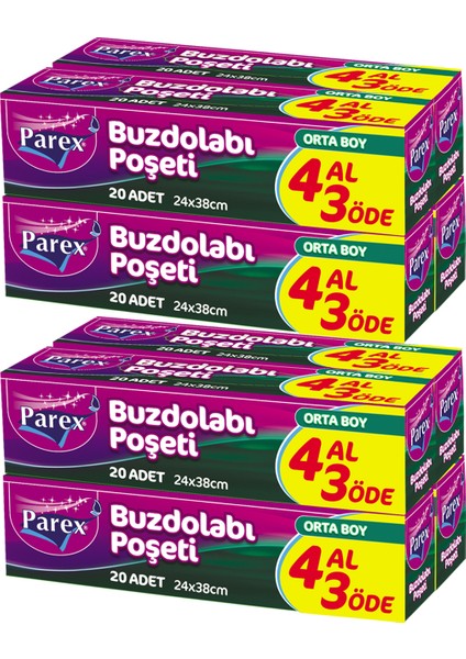 Buzdolabı Poşeti Orta Boy 4 Al 3 Öde (4*20) 24 x 38 Cm İkili Set