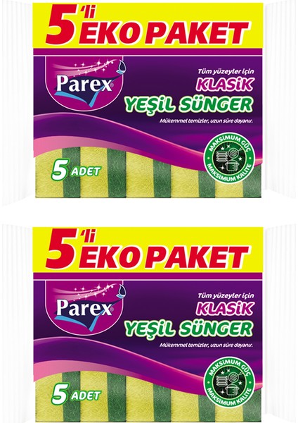 Klasik Yeşil Sünger Düz 5'li Paket İkili Set