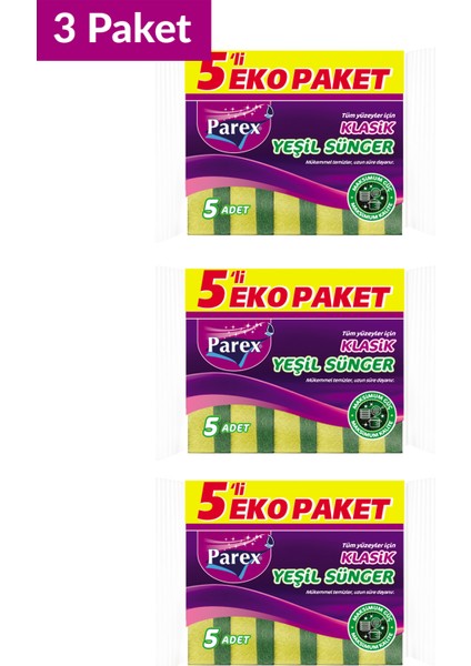 Klasik Yeşil Sünger Düz 5'li Paket Üçlü Set fiyatları