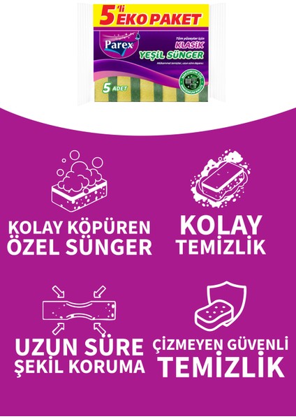 Klasik Yeşil Sünger Düz 5'li Paket Üçlü Set modelleri