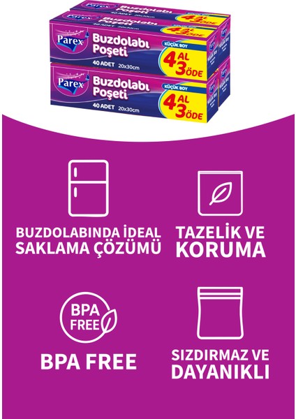 Buzdolabı Poşeti Küçük Boy 4 Al 3 Öde (4*40) 20 x 30 Cm 12 Paket 1 Koli indirimleri