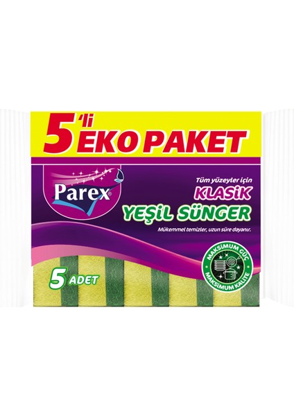 Klasik Yeşil Sünger Düz 5'li 24 Paket 1 Koli