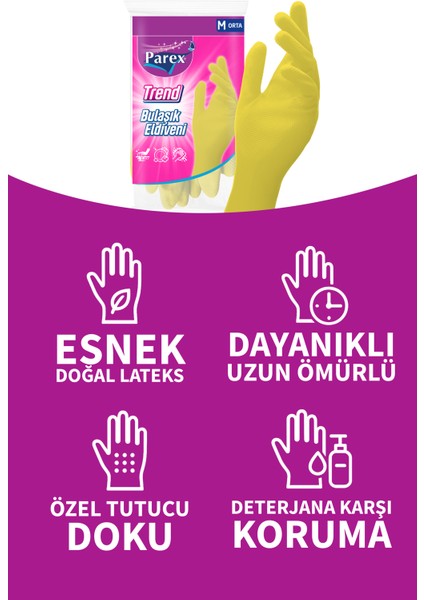 Trend Bulaşık Eldiveni Orta Boy Üçlü Set fırsatları
