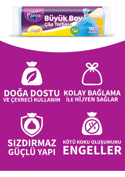 Güçlü Çöp Torbası Büyük Boy 10'lu 65 x 80 cm 50 Paket 1 Koli indirimleri