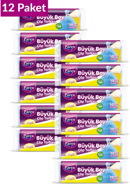 Güçlü Çöp Torbası Büyük Boy 10'lu 65 x 80 cm 12 Paket fiyatları