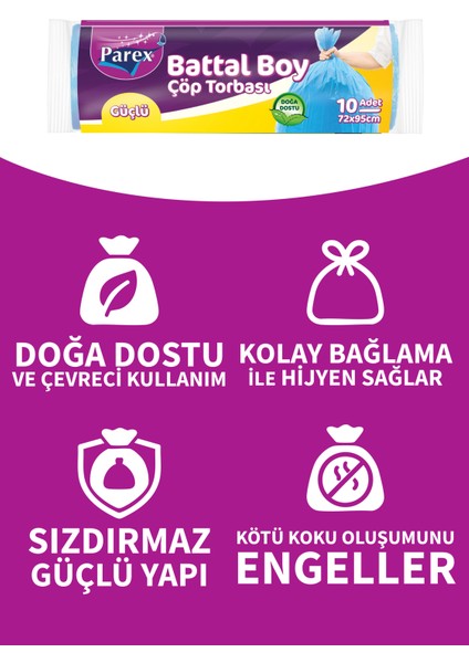 Güçlü Çöp Torbası Battal Boy 10'lu 72 x 95 cm 50 Paket 1 Koli indirimleri