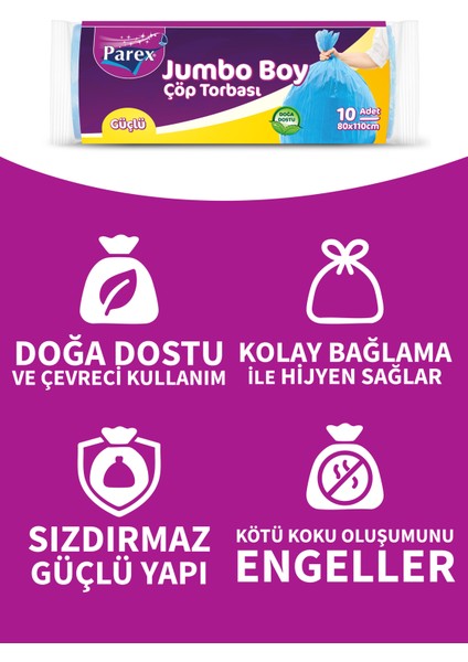 Güçlü Çöp Torbası Jumbo Boy 10'lu 80 x 110 cm Üçlü Set fırsatları