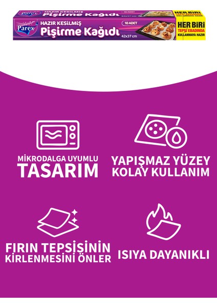 Hazır Kesilmiş Pişirme Kağıdı 10’lu 42 x 37 Cm 12 Paket fırsatları