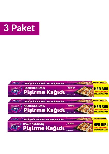 Hazır Kesilmiş Pişirme Kağıdı 16’lı 42 x 37 Cm Üçlü Set fiyatları