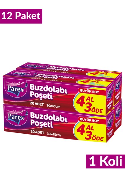 Buzdolabı Poşeti Büyük Boy 4 Al 3 Öde (4*20) 30 x 45 Cm 12 Paket 1 Koli fiyatları